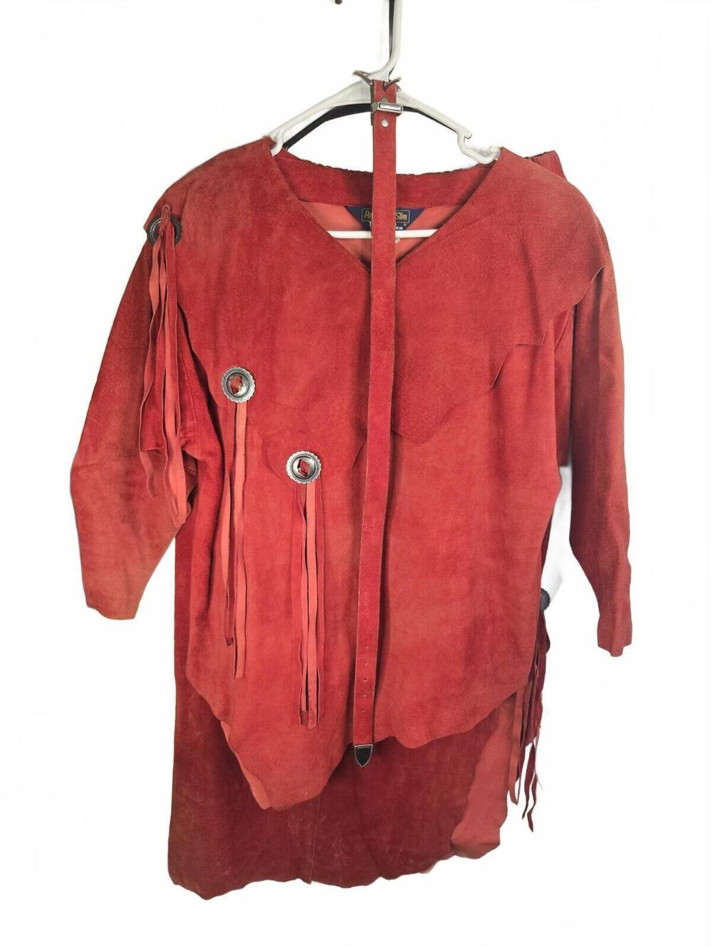 Panhandle Slim Vintage Red Suede Western Shirt with Fringe Details
